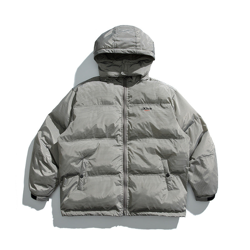 Unisex Winter Cotton Coat Plaid Decorative Hooded Cotton-Padded Coat Retro Detachable Hat Cotton-Padded Coat
