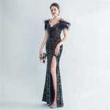 Harlem Nights Outfits Velvet High-Density Sequined Fishtail Evening Dress