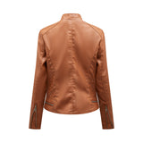 Red Leather Jacket Casual Leather Clothing Women's Stand Collar Zipper Slim Fit Motorcycle Clothing