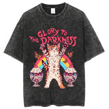 Washed dark retro t-shirt, street tide round neck short-sleeved t-shirt