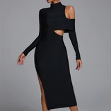Women's Evening Dress Long Sleeve Turtleneck off-the-Shoulder Long Dress Bandage One-Piece Dress