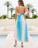 Women Evening Gown Sexy Backless Tie-Dyed Chiffon Dress