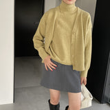 Women Knitted Two-Piece Set Turtleneck Vest Cardigan Knitted Two-Piece X3050