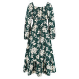 Women Date Dress Autumn Winter Sexy Long Sleeve V-neck Lantern Sleeve Backless Floral Long Tie Dress