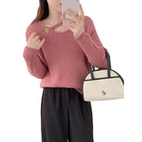 Women Knitted Pullover Autumn Hollow out off-Shoulder Knitwear Top