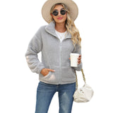Women Trench Coat Autumn Plush Women's Knitted Long Sleeve Loose Lapel Pocket Zipper Cardigan Outerwear