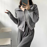 Women Knitwear Autumn Winter Retro Zipper and Lapel Sweaters Cardigan