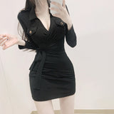 Women Dresses V-neck Dress Long Sleeve Narrow Skirt