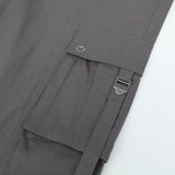 Men Sweatpants Multi-Pocket Workwear Casual Pants Button Split Solid Color Straight-Leg Trousers