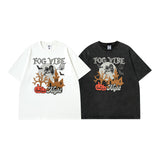 Men T Shirt Demon Cartoon Print Distressed Short Sleeve T-shirt