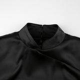 Women Dress Sexy Backless Flared Sleeve Stand Collar Dress Hip Skirt