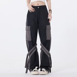 Men Sweatpants Punk Hip Hop Stitching Contrast Color Wide-Leg Workwear Trousers