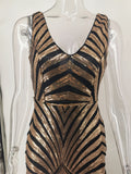 Women Evening Gown Sexy V-neck Vintage Party Sequins Dress