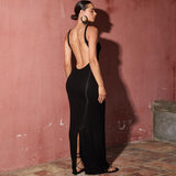 Women Dresses Spring Sexy Backless Slim Fit round Neck Sleeveless Split Dress