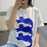 Summer Short Sleeve Loose Cotton Graphic Tees Cartoon Cats