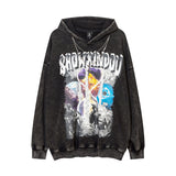 Men Hoodie Gothic Vintage Printed Washed Hooded Sweater