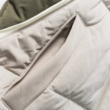 Unisex Winter Cotton Coat Color Contrast Patchwork Hooded Cotton-Padded Coat Retro Loose and Warm Arc Cotton-Padded Coat