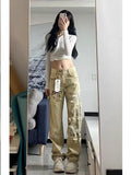 Men Jeans Khaki Splash-Ink Embroidered Jeans Straight-Leg Pants