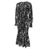 Women Date Dress Long Dress Leopard Print V-neck Belt Printed Fishtail Skirt