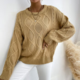 Women Knitted Sweater Casual Solid Color Long Sleeve round Neck Sweater