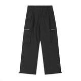 Men Sweatpants Sports Zipper Workwear with Pocket Casual Pants Men Straight-Leg Wide-Leg Pants