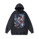 Men Hoodie Retro Punk Cartoon Printed Heavy Wash Hoodie