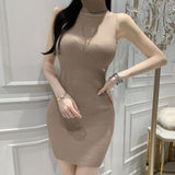 Women Dresses Turtleneck Sleeveless Knitted Dress Hip Skirt
