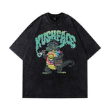 Men T Shirt Hip Hop Print Washed Short Sleeve T-shirt