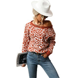 Women Knitted Sweater Autumn Long Sleeve Leopard-Print Sweater
