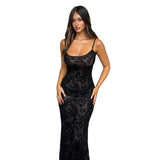 Women Dresses Summer Slim Fit Long Dress Sexy Flocking Suspenders Dress