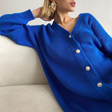 Ladies Leisure Knitwear Loose Knitted Sweater Women Casual Solid Color Autumn and Winter Cardigan