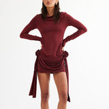 Women Dresse round-Neck Long-Sleeved Dress Skirt