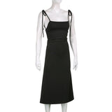 Women Dresses Black Slip Dress Long Dress (Bla0420)