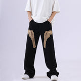 Men Jeans Pistol Patchwork Jeans Loose Retro Black Pants
