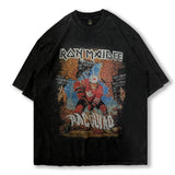 Men T Shirt Portrait Printing Washed and Worn Short Sleeve T-shirt