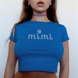 Women T-shirt Short Hot Diamond Alphabet Print Short Sleeve T-Shirt, Summer Top