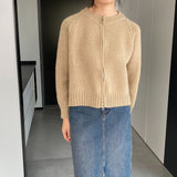 Women Winter Knitted Sweater Zipper Cardigan Long Sleeve Solid Color Thick Sweater