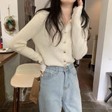 Women Knitted Cardigan Spring and Autumn Polo Collar Sweaters Cardigan