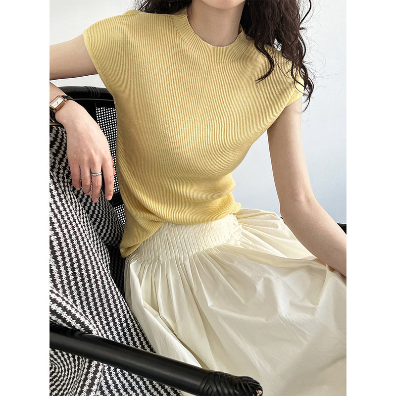 Women T Shirt Slim-Fit Cashmere Knitwear Top Simple Short Sleeve Bottoming Shirt