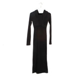Women Dresses Hooded Sweater Dress Split Long Sleeve Long Dress V-neck Hip Skirt