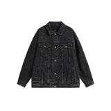 Unisex Jacket Black Denim Jacket Men and Women Lapel Loose Overalls