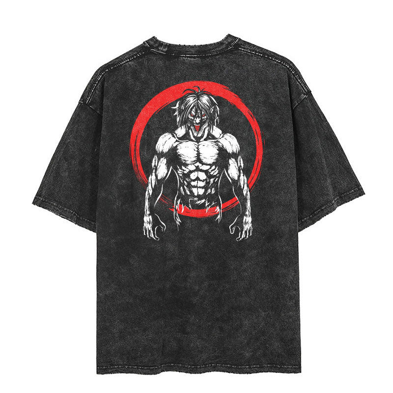 Washed Summer Vintage Printed T-Shirt Hip Hop Men's and Women's Short Sleeves