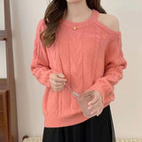 Women Knitwear Fall/Winter Hollow out Shoulder-Baring Knitwear Loose Sweater
