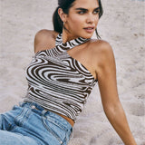 Women Knit Top Zebra Pattern I-Shaped Knitted Vest Summer Strapless Sexy Short Top