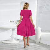 Women Date Dress V-neck Pleated Lace-up Dress