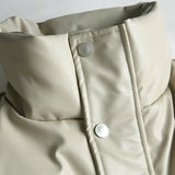 Unisex Winter Cotton Coat PU Leather Coat Stand Collar Leather Cotton-Padded Jacket