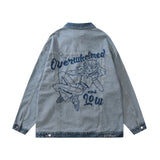 Men Jacket Coat Embroidered Denim Coat Men's Clothing Loose Color Matching Jacket