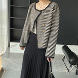 Women Cardigan Sweater Zebra Striped Coat Autumn Square Collar Top 2t375