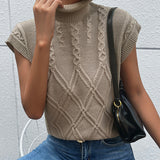 Women Knitted Sweater Autumn Solid Color Short Sleeve Turtleneck Sweater