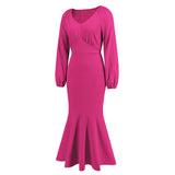Women Date Dress V-neck Fishtail Skirt Elegant High Waist Evening Long Dress